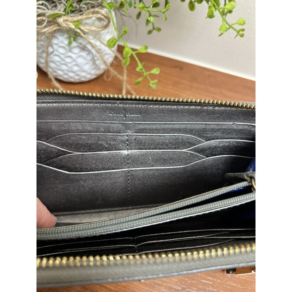 Cole Haan Women’s Silver Bronze Zip Around Leather Wristlet Wallet